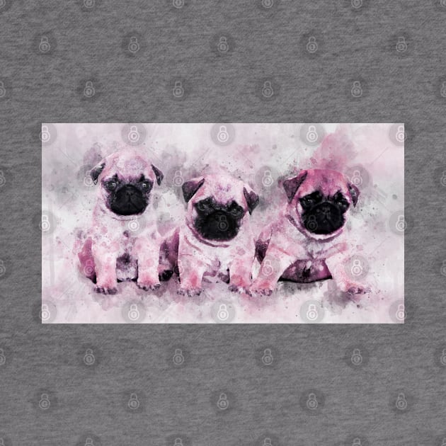 Pink Pug Puppies. Dog Watercolor Portrait 01 by SPJE Illustration Photography